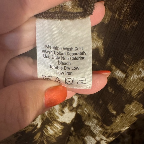 BROWN/TAN/GREEN PRINT  3/4 Sleeve Button Down TOP CREAM/LACE DETAIL  SZ: 18 #V - Picture 9 of 10